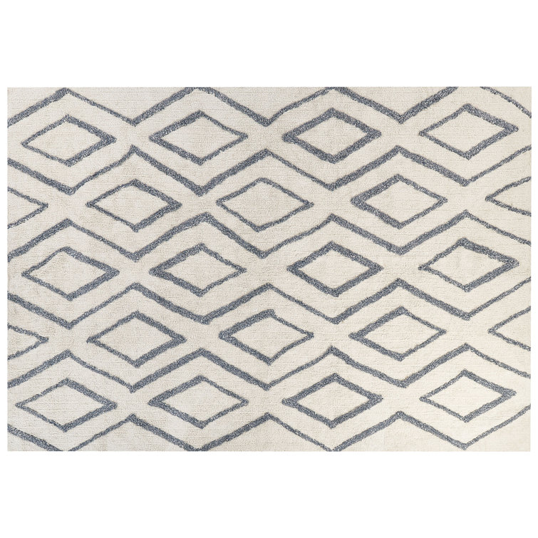Gracie Oaks Shaggy Cotton Area Rug 160 X 230 Cm OffWhite And Blue